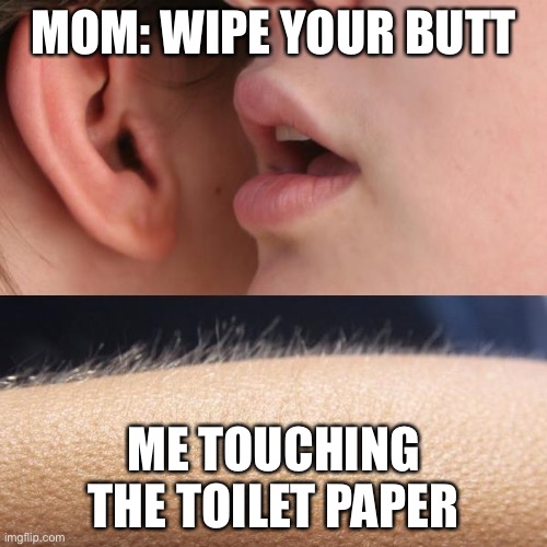 You have to wipe your butt ☹️ | MOM: WIPE YOUR BUTT; ME TOUCHING THE TOILET PAPER | image tagged in whisper and goosebumps | made w/ Imgflip meme maker