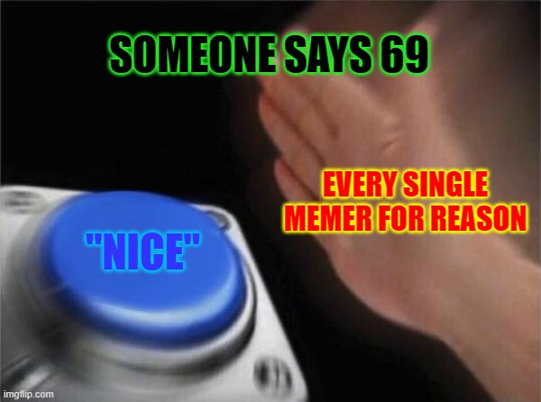 Blank Nut Button Meme | SOMEONE SAYS 69; EVERY SINGLE MEMER FOR REASON; "NICE" | image tagged in memes,blank nut button | made w/ Imgflip meme maker