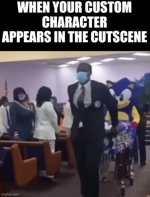 Something's a little off there! | WHEN YOUR CUSTOM CHARACTER APPEARS IN THE CUTSCENE | image tagged in funeral | made w/ Imgflip meme maker