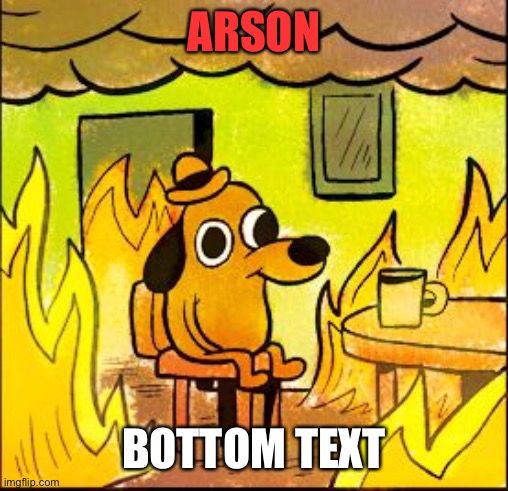This is fine | ARSON; BOTTOM TEXT | image tagged in this is fine | made w/ Imgflip meme maker
