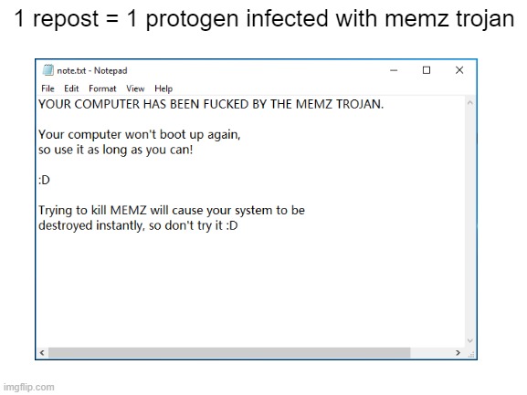 *reposting intensifies* | 1 repost = 1 protogen infected with memz trojan | image tagged in anti furry,memz exe | made w/ Imgflip meme maker