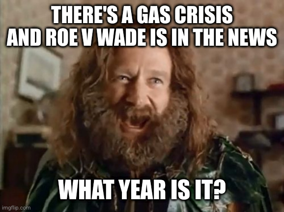 What Year Is It | THERE'S A GAS CRISIS AND ROE V WADE IS IN THE NEWS; WHAT YEAR IS IT? | image tagged in memes,what year is it,AdviceAnimals | made w/ Imgflip meme maker