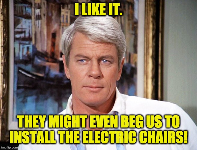 I LIKE IT. THEY MIGHT EVEN BEG US TO INSTALL THE ELECTRIC CHAIRS! | made w/ Imgflip meme maker