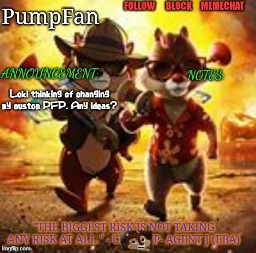 Post this to r/boneappletea if you want. | Loki thinking of changing my custom PFP. Any ideas? | image tagged in rescue rangers announcement template ty hanz | made w/ Imgflip meme maker