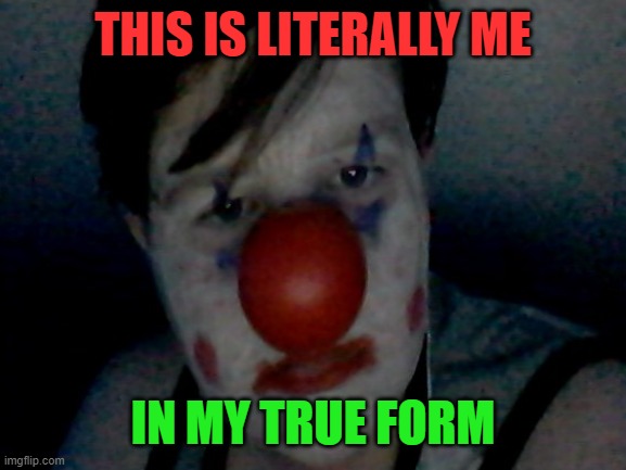 ok ok so I look like a clown. sue me... actually I'm broke. don't sue me | THIS IS LITERALLY ME; IN MY TRUE FORM | image tagged in face reveal,clowns,make up,depression,i love you,cheese because yes | made w/ Imgflip meme maker
