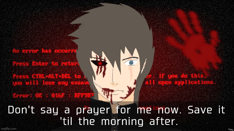 Might as well share this art I did of my persona (with some lyrics of Save a Prayer by Duran Duran) | made w/ Imgflip meme maker