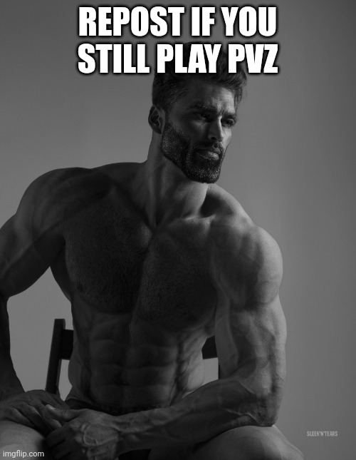 Giga Chad | REPOST IF YOU STILL PLAY PVZ | image tagged in giga chad | made w/ Imgflip meme maker