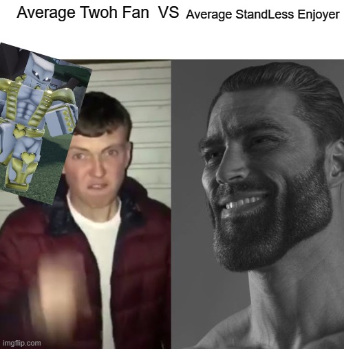 Average Fan vs Average Enjoyer | Average StandLess Enjoyer; Average Twoh Fan  VS | image tagged in average fan vs average enjoyer | made w/ Imgflip meme maker
