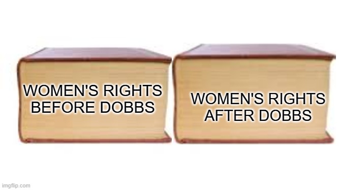 They're The Same Picture | WOMEN'S RIGHTS AFTER DOBBS; WOMEN'S RIGHTS BEFORE DOBBS | image tagged in big book small book,they're the same picture,dobbs,abortion | made w/ Imgflip meme maker