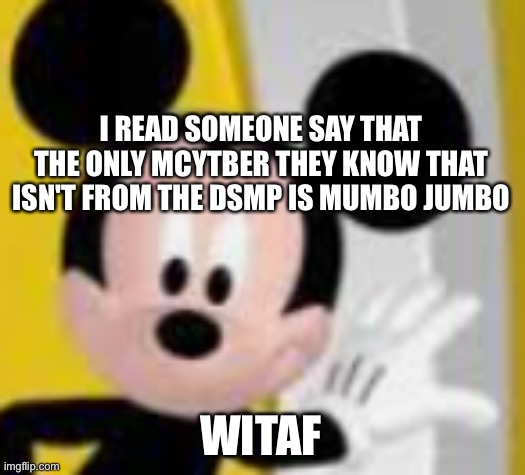 yes I do have the link | I READ SOMEONE SAY THAT THE ONLY MCYTBER THEY KNOW THAT ISN'T FROM THE DSMP IS MUMBO JUMBO; WITAF | image tagged in mickey mice | made w/ Imgflip meme maker