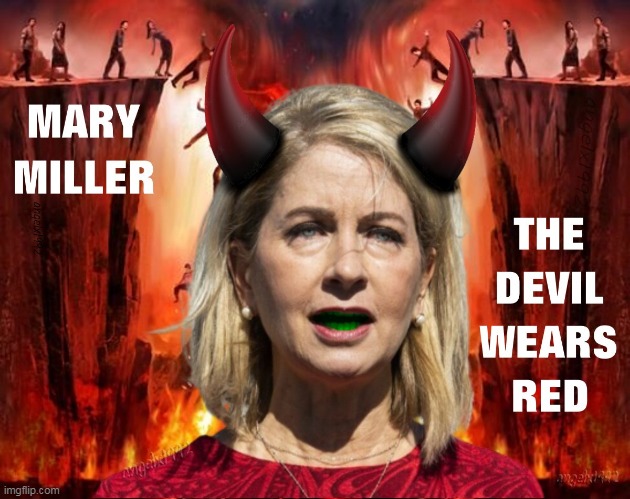 image tagged in mary miller,illinois,devil,evil republicans,clown car republicans,hell | made w/ Imgflip meme maker