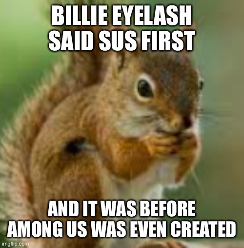 my boy is being sus and he don't know how to cuss | BILLIE EYELASH SAID SUS FIRST; AND IT WAS BEFORE AMONG US WAS EVEN CREATED | image tagged in kdn jkefje | made w/ Imgflip meme maker