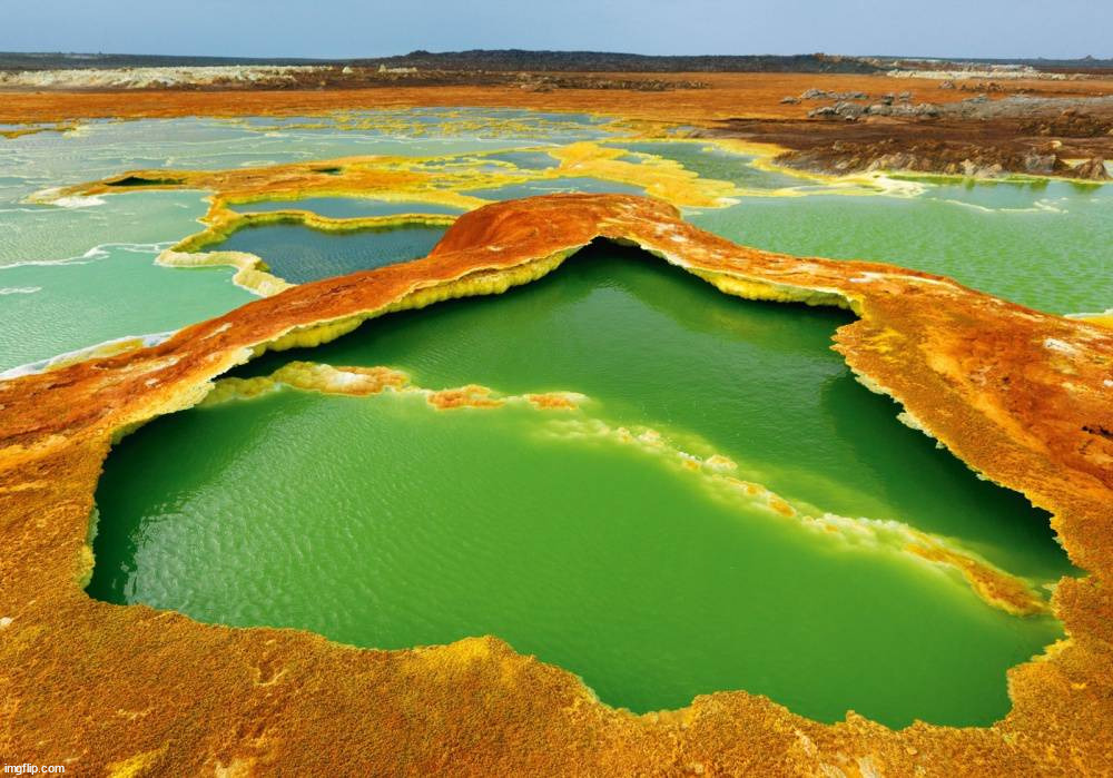 The Dallol Volcano on the border between Ethiopia and Eritrea | image tagged in awesome | made w/ Imgflip meme maker