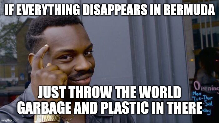 Roll Safe Think About It Meme | IF EVERYTHING DISAPPEARS IN BERMUDA; JUST THROW THE WORLD GARBAGE AND PLASTIC IN THERE | image tagged in memes,roll safe think about it | made w/ Imgflip meme maker
