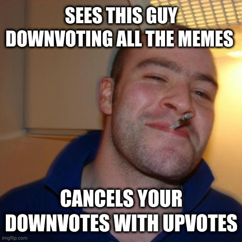 Good Guy Greg Meme | SEES THIS GUY DOWNVOTING ALL THE MEMES CANCELS YOUR DOWNVOTES WITH UPVOTES | image tagged in memes,good guy greg | made w/ Imgflip meme maker