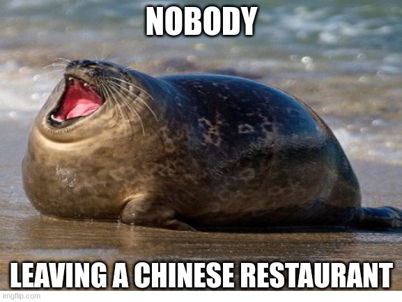Why did I put Kermit the Frog as a tag? | NOBODY; LEAVING A CHINESE RESTAURANT | image tagged in satisfied seal,thick,chinese food,kermit the frog | made w/ Imgflip meme maker