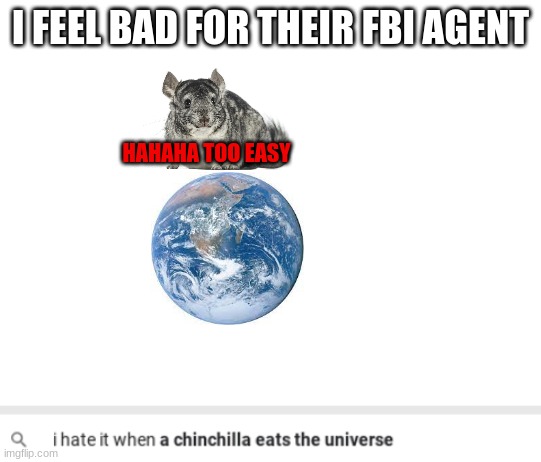 e | I FEEL BAD FOR THEIR FBI AGENT; HAHAHA TOO EASY | image tagged in blank white template,e | made w/ Imgflip meme maker