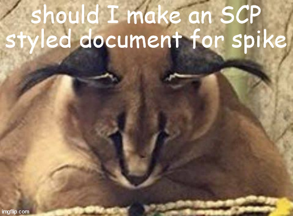 depressed floppa | should I make an SCP styled document for spike | image tagged in depressed floppa | made w/ Imgflip meme maker