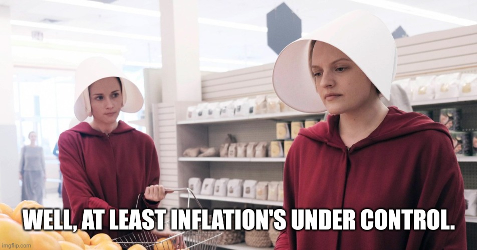 What really matters. | WELL, AT LEAST INFLATION'S UNDER CONTROL. | image tagged in the handmaid's tale | made w/ Imgflip meme maker