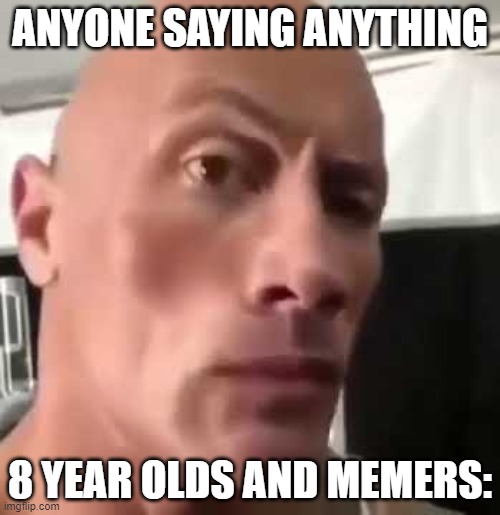 honestly this is true | ANYONE SAYING ANYTHING; 8 YEAR OLDS AND MEMERS: | image tagged in the rock eyebrows | made w/ Imgflip meme maker