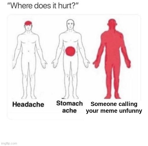 ): |  Someone calling your meme unfunny | image tagged in where does it hurt | made w/ Imgflip meme maker