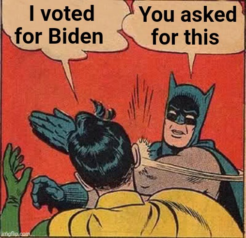 80,999,998 apologies pending |  I voted for Biden; You asked for this | image tagged in memes,batman slapping robin,say it one more time,sorry folks,stupid sheep | made w/ Imgflip meme maker