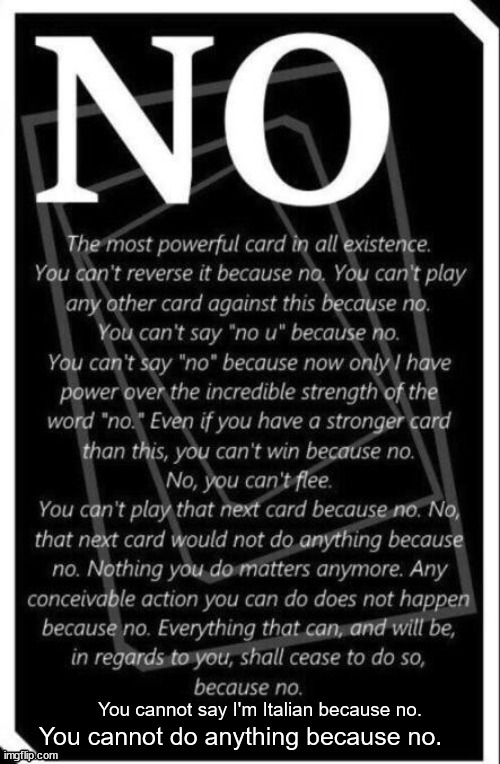 No Card 2.0 | You cannot do anything because no. | image tagged in no card 2 0 | made w/ Imgflip meme maker