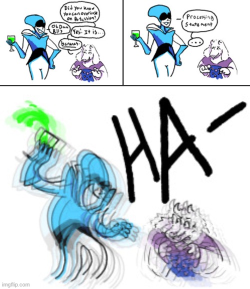 day 6 of posting deltarune comics | image tagged in processing statement,funny detected,running laughing protocol,h,a | made w/ Imgflip meme maker
