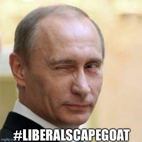 Putin Winking | #LIBERALSCAPEGOAT | image tagged in putin winking | made w/ Imgflip meme maker