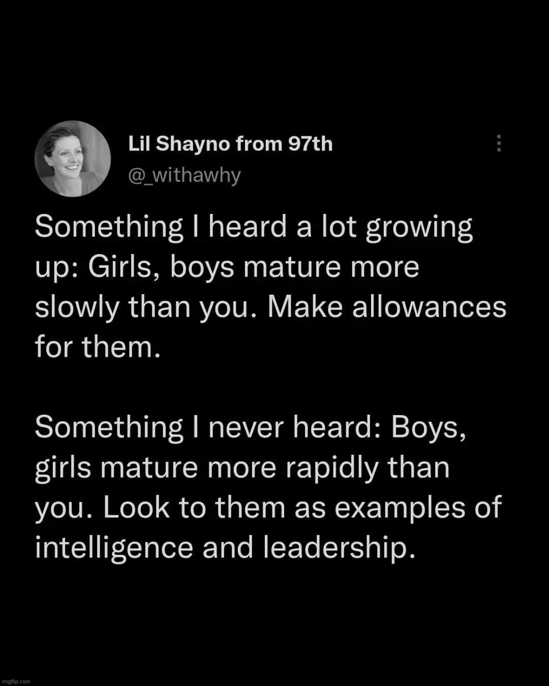 Boys vs. girls maturity | image tagged in boys vs girls maturity | made w/ Imgflip meme maker