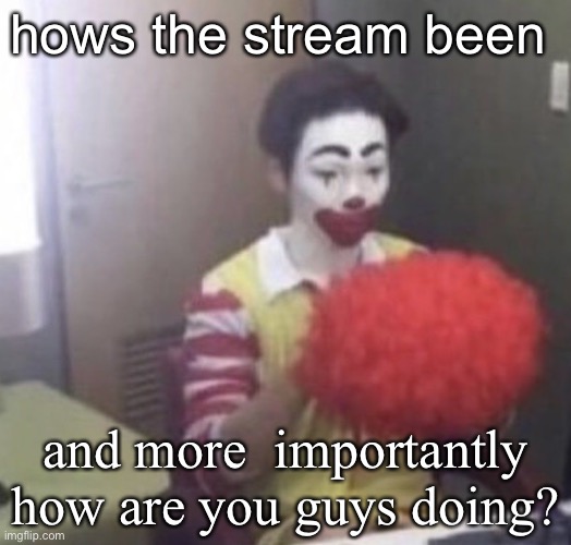 me asf | hows the stream been; and more  importantly how are you guys doing? | image tagged in me asf | made w/ Imgflip meme maker