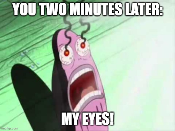 my eyes | YOU TWO MINUTES LATER: MY EYES! | image tagged in my eyes | made w/ Imgflip meme maker