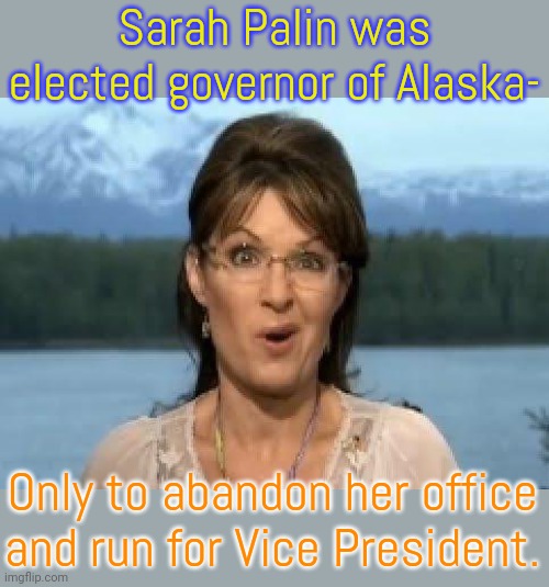 December 4, 2006 - July 26, 2009 | Sarah Palin was elected governor of Alaska-; Only to abandon her office and run for Vice President. | image tagged in sarah palin,incompetence,history,failure,you had one job | made w/ Imgflip meme maker