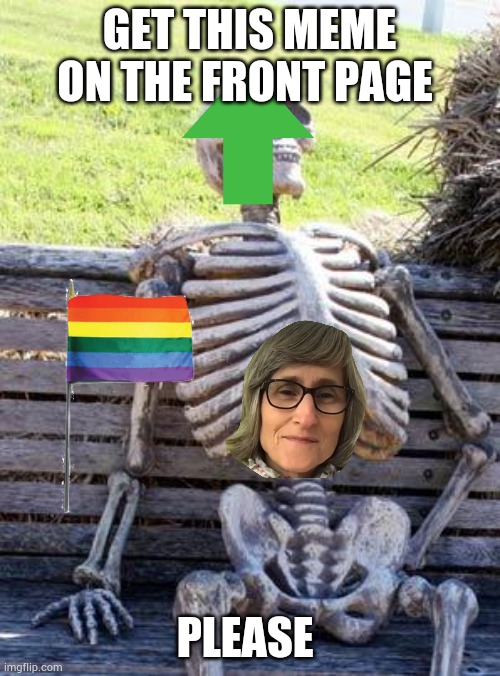 Waiting Skeleton Meme |  GET THIS MEME ON THE FRONT PAGE; PLEASE | image tagged in memes,waiting skeleton | made w/ Imgflip meme maker