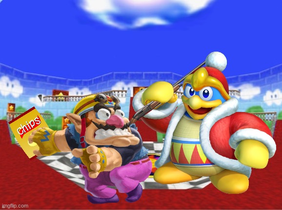 Wario gets shot by King Dedede for stealing his chips.mp3 | image tagged in wario dies,wario,king dedede,kirby,chips,gun | made w/ Imgflip meme maker