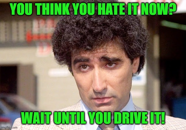 Eugene Levy Vacation | YOU THINK YOU HATE IT NOW? WAIT UNTIL YOU DRIVE IT! | image tagged in eugene levy vacation | made w/ Imgflip meme maker