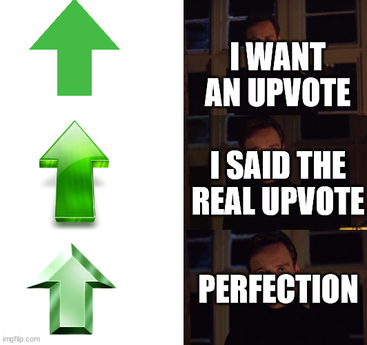 just read the meme | I WANT AN UPVOTE; I SAID THE REAL UPVOTE; PERFECTION | image tagged in perfection | made w/ Imgflip meme maker