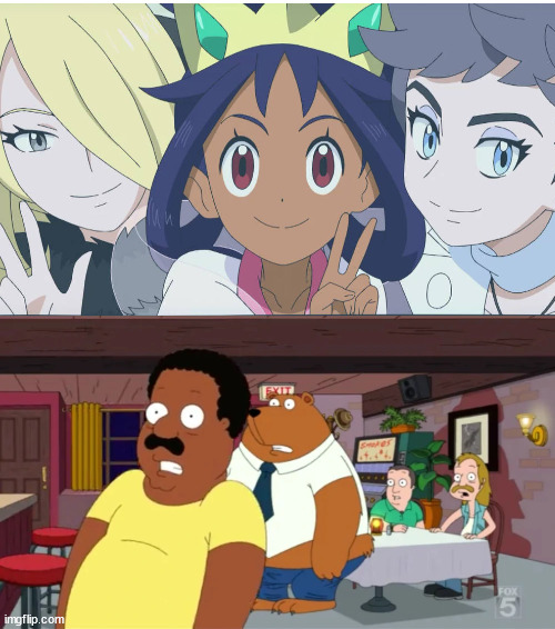 Cleveland and the Guys react to Champion Girl's Photo Taken | image tagged in cleveland and the guys react,pokemon,anime | made w/ Imgflip meme maker