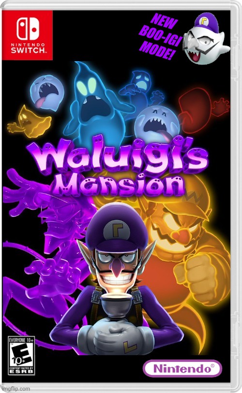 WALUIGI GETS HIS OWN MANSION! | NEW 
BOO-IGI
 MODE! | image tagged in nintendo switch,waluigi,wario,luigi,boo,fake switch games | made w/ Imgflip meme maker