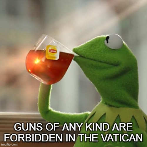 But That's None Of My Business Meme | GUNS OF ANY KIND ARE FORBIDDEN IN THE VATICAN | image tagged in memes,but that's none of my business,kermit the frog | made w/ Imgflip meme maker