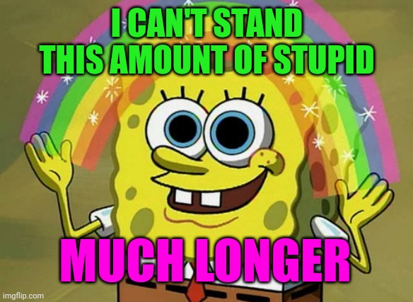 The Stupid Is Taking Over | I CAN'T STAND THIS AMOUNT OF STUPID; MUCH LONGER | image tagged in memes,imagination spongebob,stupid,stupid people,stupid sheep,special kind of stupid | made w/ Imgflip meme maker