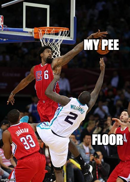 Basketball Denied | MY PEE; FLOOR | image tagged in basketball denied | made w/ Imgflip meme maker