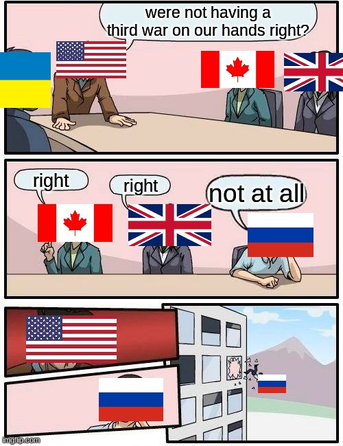 2022 be like | were not having a third war on our hands right? right; right; not at all | image tagged in memes,boardroom meeting suggestion | made w/ Imgflip meme maker
