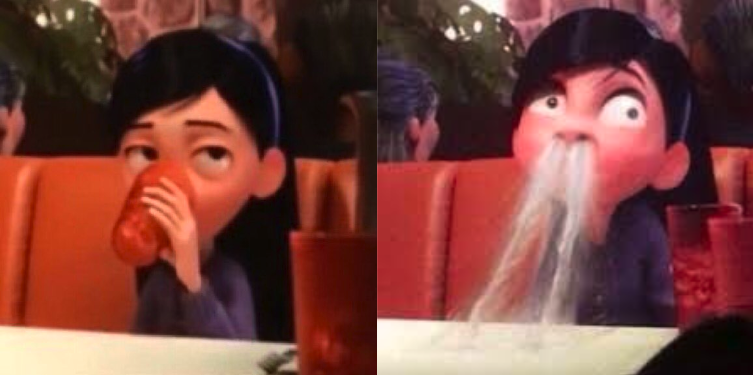 Violet from The Incredibles Spitting out Drink Blank Meme Template