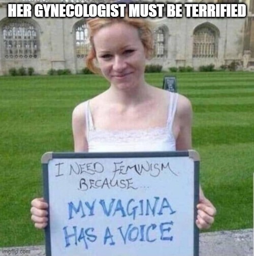 Funnies |  HER GYNECOLOGIST MUST BE TERRIFIED | image tagged in political humor | made w/ Imgflip meme maker