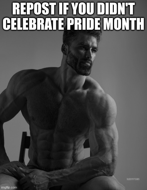 Giga Chad | REPOST IF YOU DIDN'T CELEBRATE PRIDE MONTH | image tagged in giga chad | made w/ Imgflip meme maker