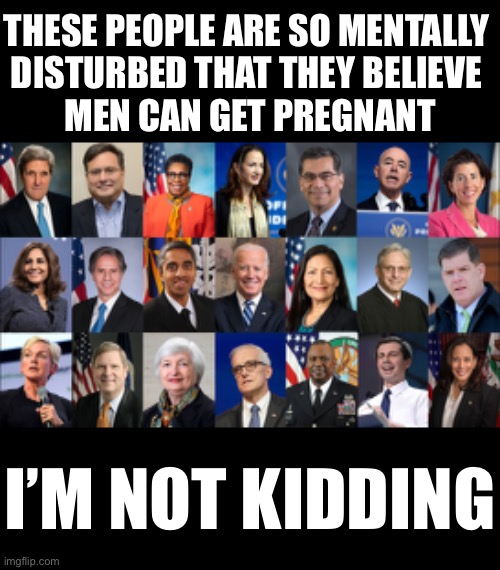 Mentally disturbed Democrats. |  THESE PEOPLE ARE SO MENTALLY 
DISTURBED THAT THEY BELIEVE 
MEN CAN GET PREGNANT; I’M NOT KIDDING | image tagged in joe biden,creepy joe biden,kamala harris,democrat party,insane clown posse,why can't you just be normal | made w/ Imgflip meme maker