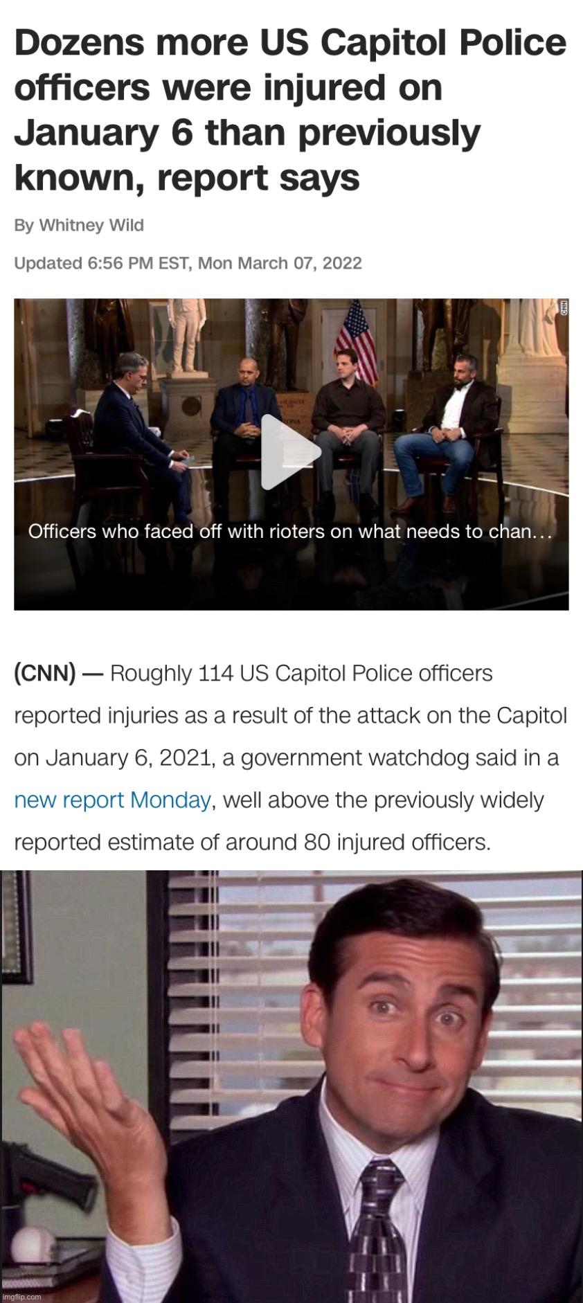 image tagged in jan 6 officers injured,michael scott | made w/ Imgflip meme maker