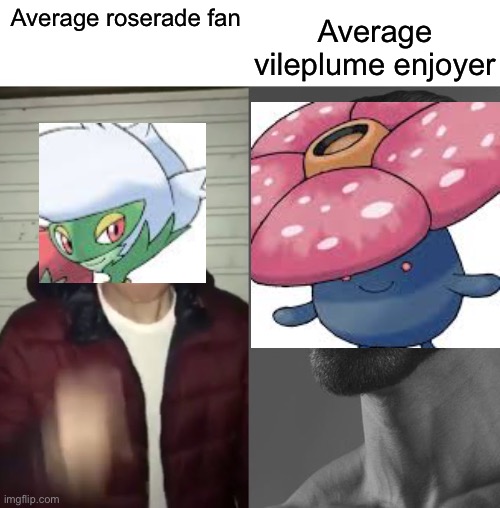 Title | Average vileplume enjoyer; Average roserade fan | image tagged in average fan vs average enjoyer | made w/ Imgflip meme maker