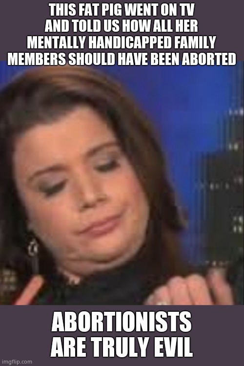Shocking! It runs in the family. | THIS FAT PIG WENT ON TV AND TOLD US HOW ALL HER MENTALLY HANDICAPPED FAMILY MEMBERS SHOULD HAVE BEEN ABORTED; ABORTIONISTS ARE TRULY EVIL | image tagged in ana navarro,fat pig,gross,slob | made w/ Imgflip meme maker